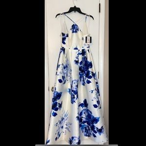 White with Blue Floral, Formal Dress